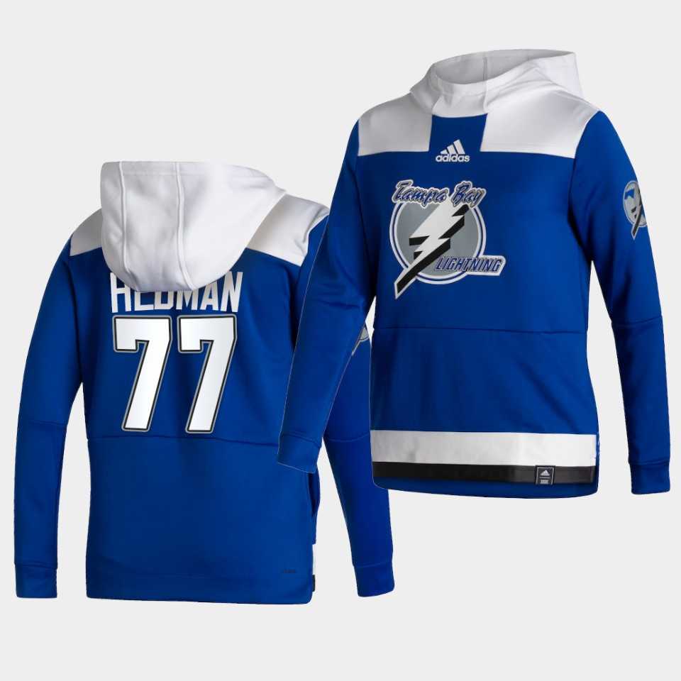 Men Tampa Bay Lightning 77 Hedman Blue NHL 2021 Adidas Pullover Hoodie Jersey